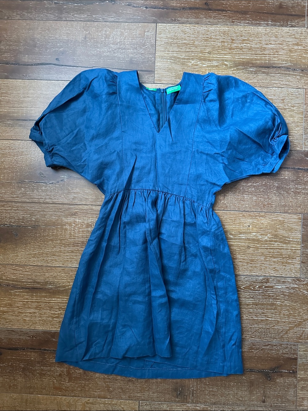 United Colors Of Benetton Blue Puff-Sleeve Mini Dress